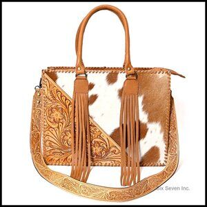 Natural Cowhide Leather Handbag with Adjustable Detachable Strap